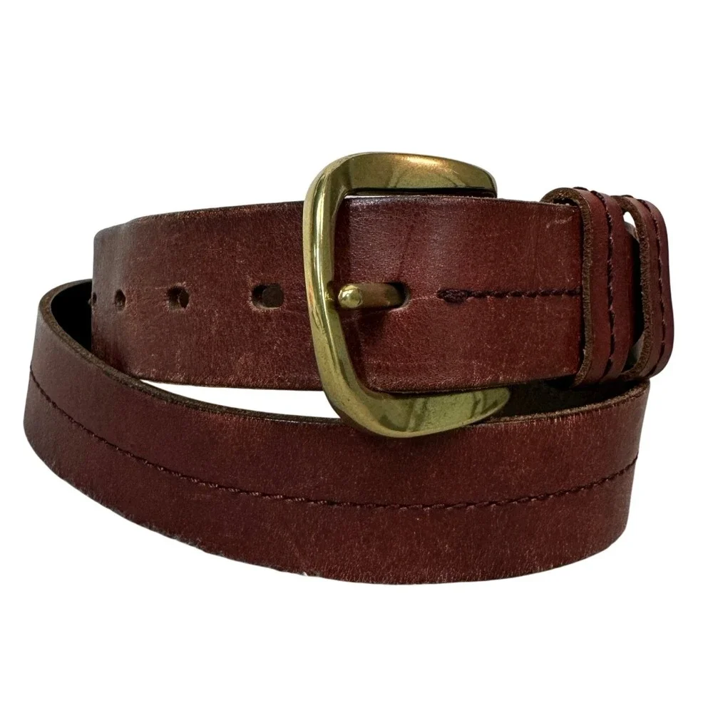 Lauren Ralph Lauren Burgundy Brown Leather Belt Gold Buckle LRL 412076331-213